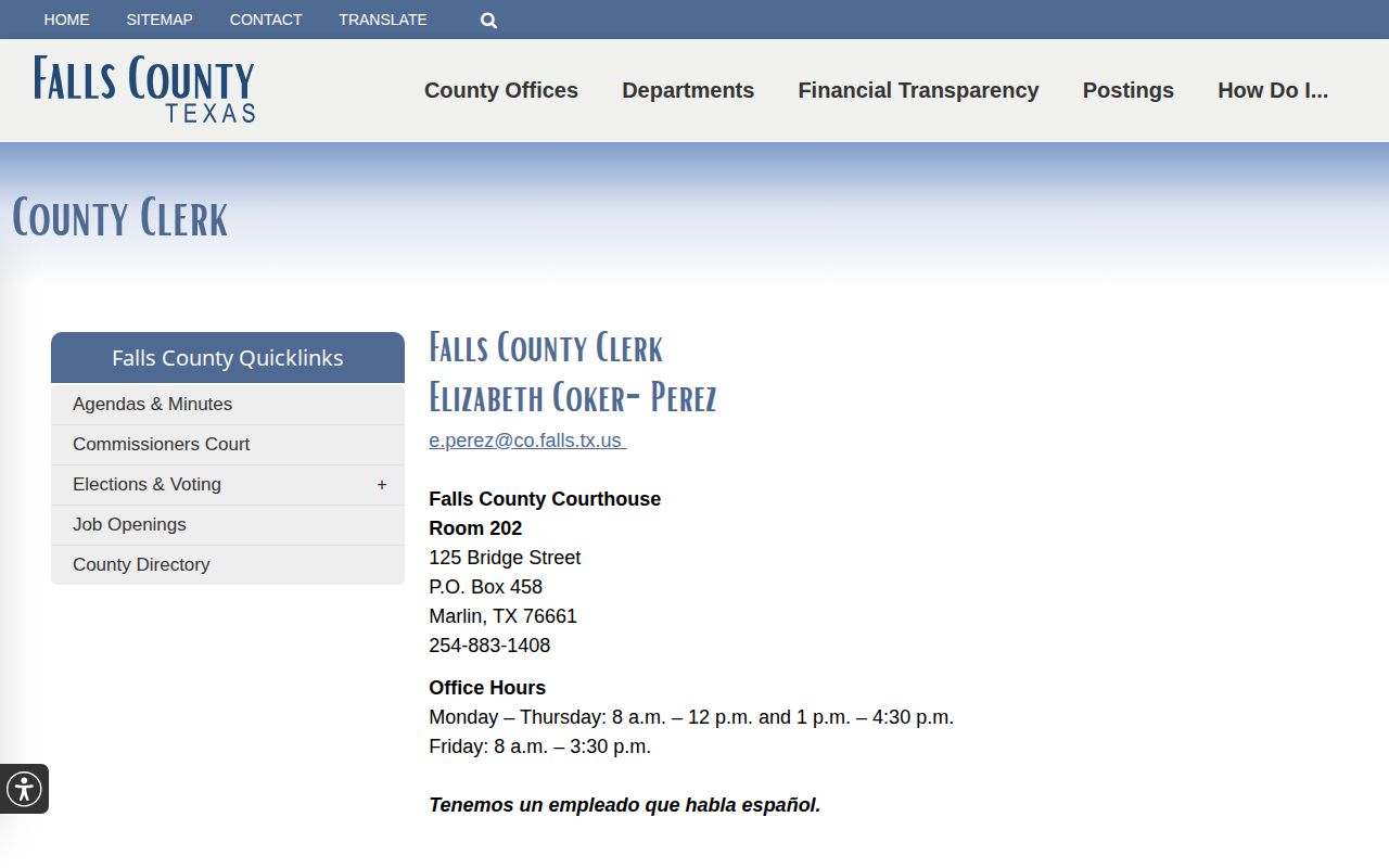 Falls County court and booking record request information